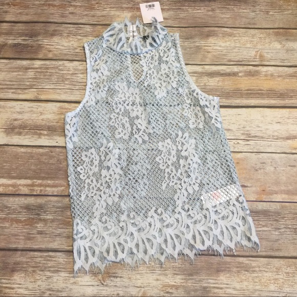 Topshop Tops - NWT TOPSHOP lace tank clasp closure back baby blue